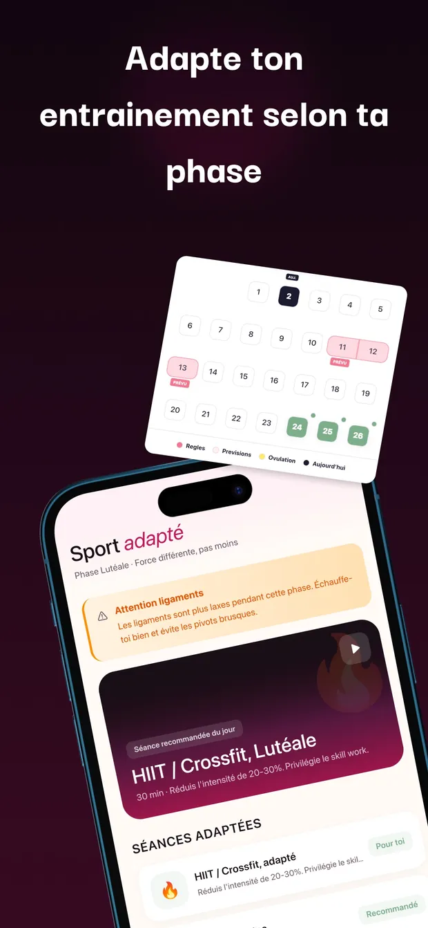 Écran sport de Meuf : séance recommandée du jour adaptée à la phase lutéale et calendrier du cycle